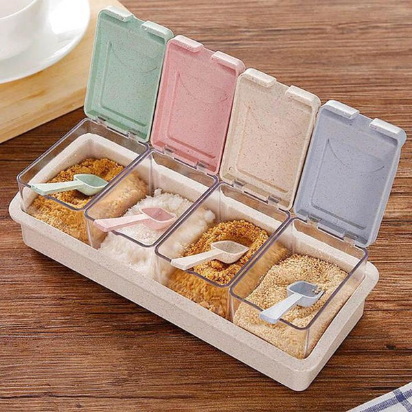 4 Transparent Seasoning Cans Kitchen Cylindra Spice Rack Condiment Bottles