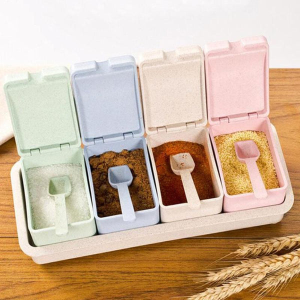 4 Transparent Seasoning Cans Kitchen Cylindra Spice Rack Condiment Bottles