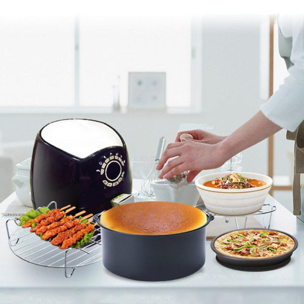 6pcs/set Kitchen Baking Basket+Pizza Dish+Grill+Pan Pad+Rack for Electric Air Fryer Electric Deep Fryer Parts Cookware Kits Set