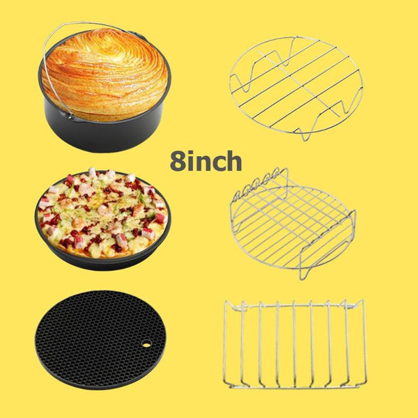 6pcs/set Kitchen Baking Basket+Pizza Dish+Grill+Pan Pad+Rack for Electric Air Fryer Electric Deep Fryer Parts Cookware Kits Set